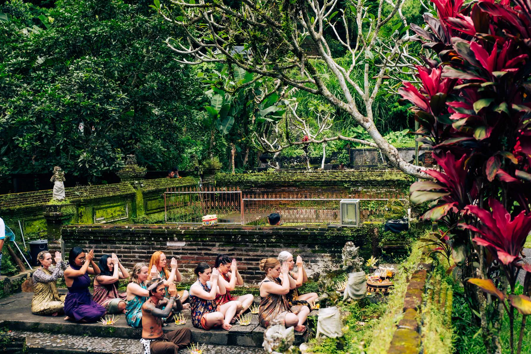 A purification ritual at a sacred water temple in Bali